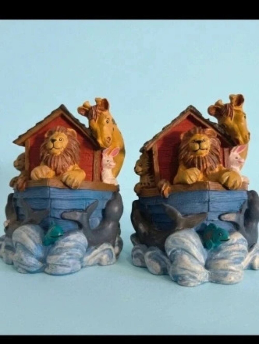 🦒 Vintage Noah's Ark Heavy Resin Bookends Set – Nursery & Kids Room Decor 🦁